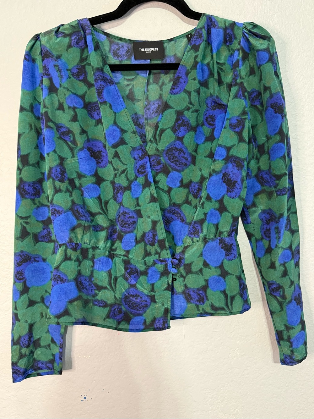 The Kooples Blue and Green Floral Wrap Blazer